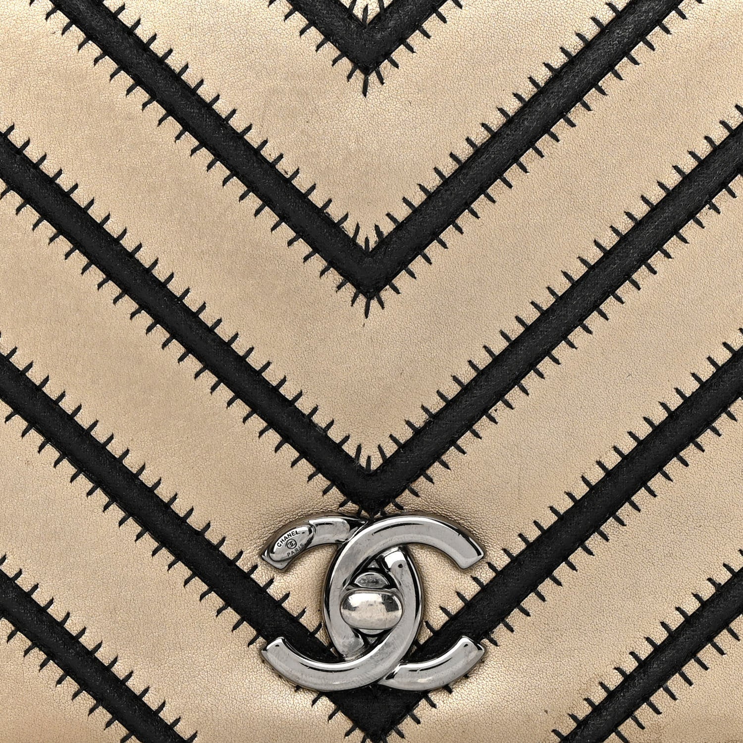 Chanel Lambskin Grosgrain Chevron Quilted Small Couture Flap Black Gold 8 of 18