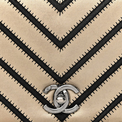 Chanel Lambskin Grosgrain Chevron Quilted Small Couture Flap Black Gold 8 of 18