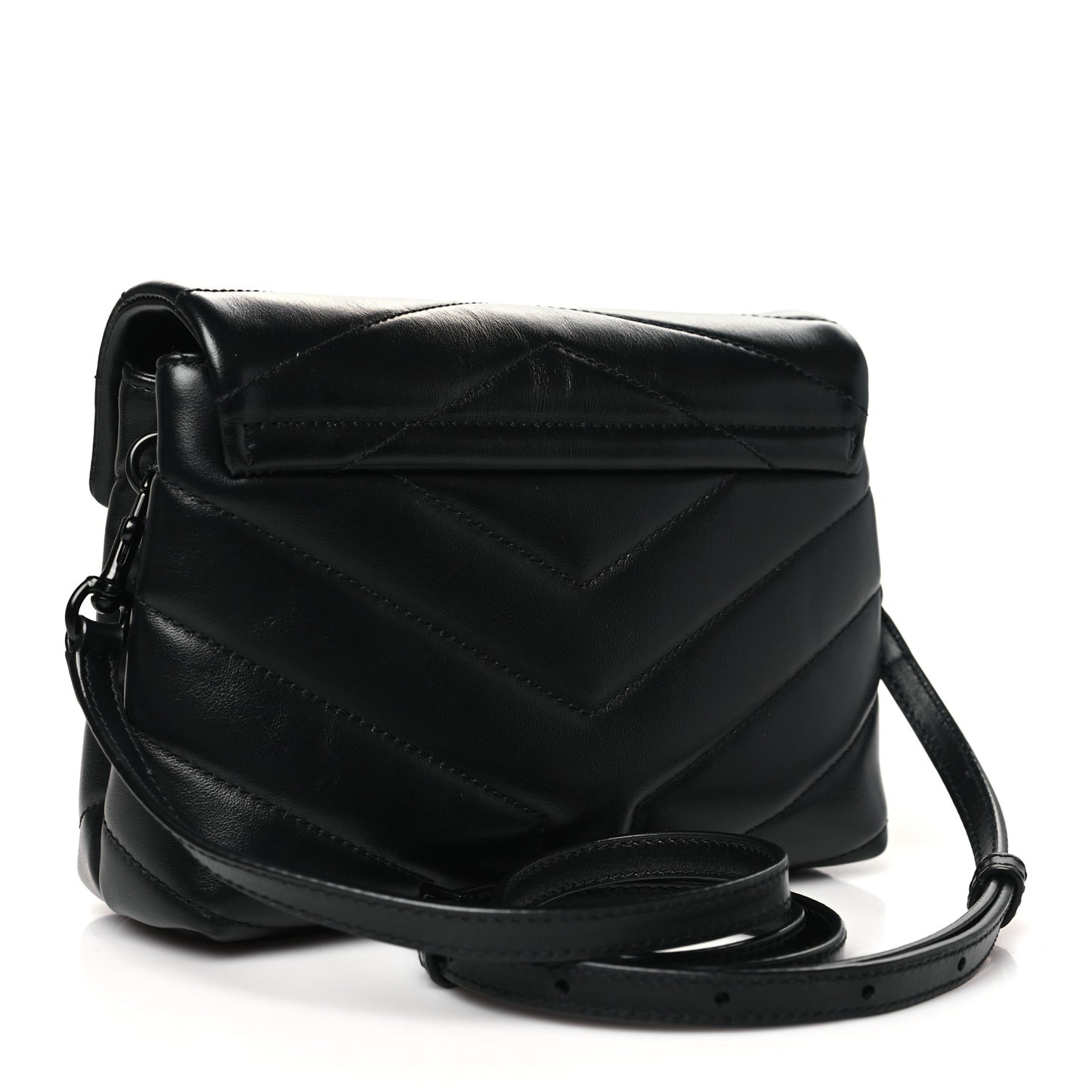 Calfskin Y Quilted Monogram Monochrome Toy Loulou Crossbody Bag Black