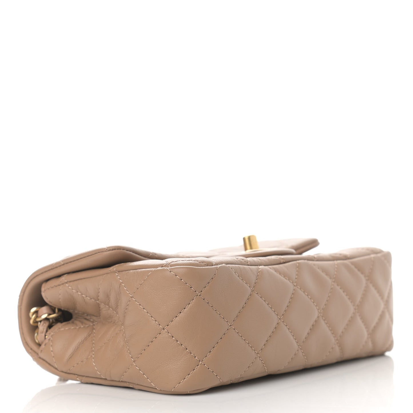 Lambskin Quilted Mini Rectangular Pearl Crush Flap Dark Beige