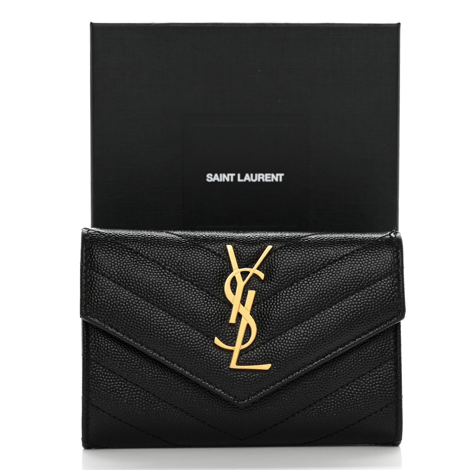 Saint Laurent Grain De Poudre Matelasse Chevron Small Monogram Envelope Wallet Black 10 of 10