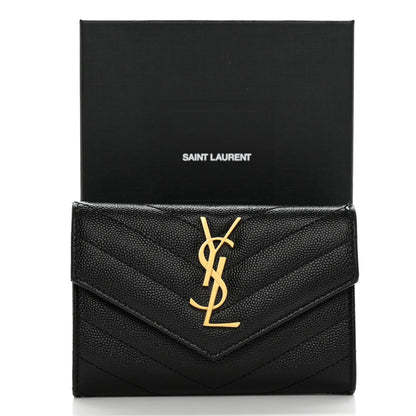 Saint Laurent Grain De Poudre Matelasse Chevron Small Monogram Envelope Wallet Black 10 of 10