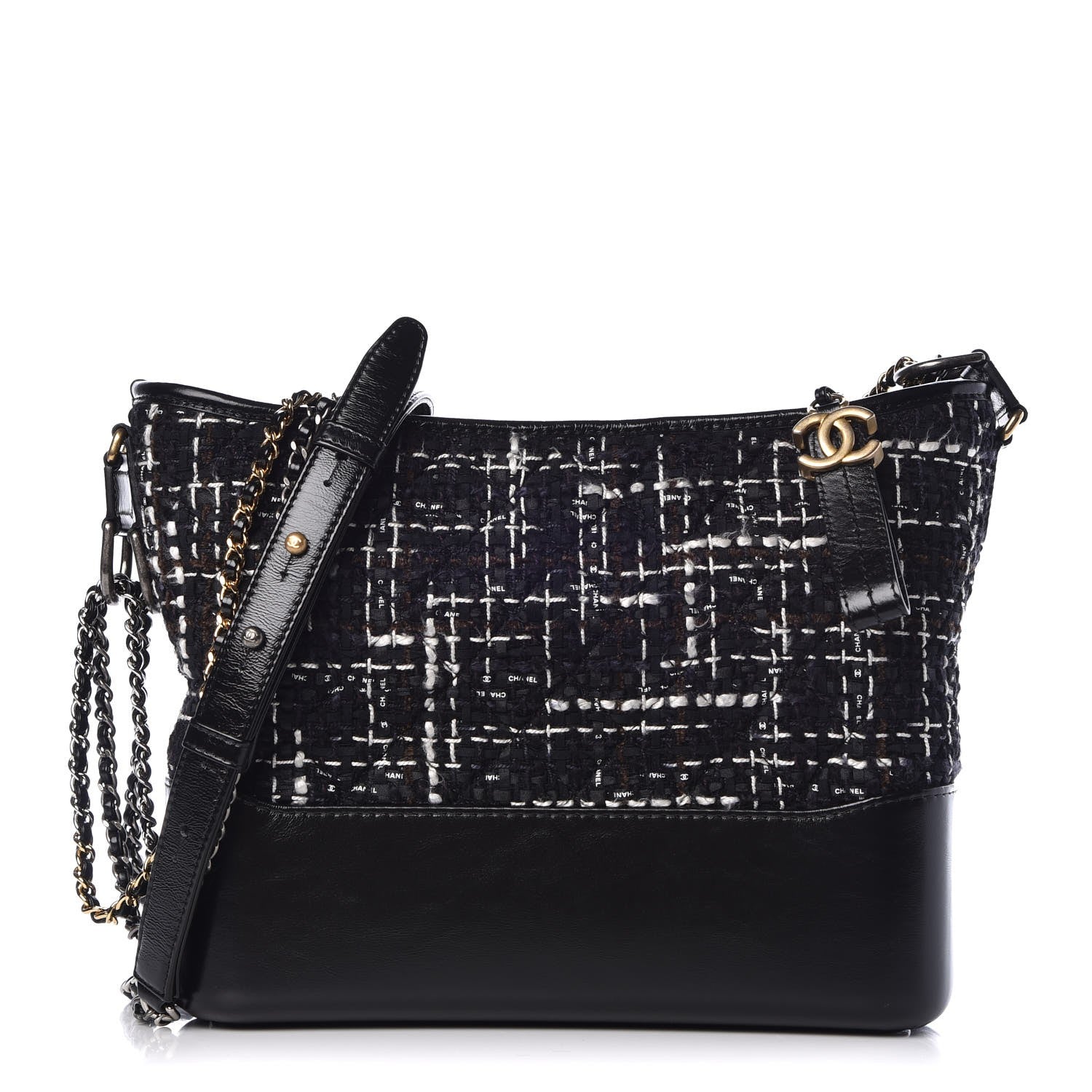 Chanel Tweed Calfskin Quilted Medium Gabrielle Hobo Black White 1 of 8