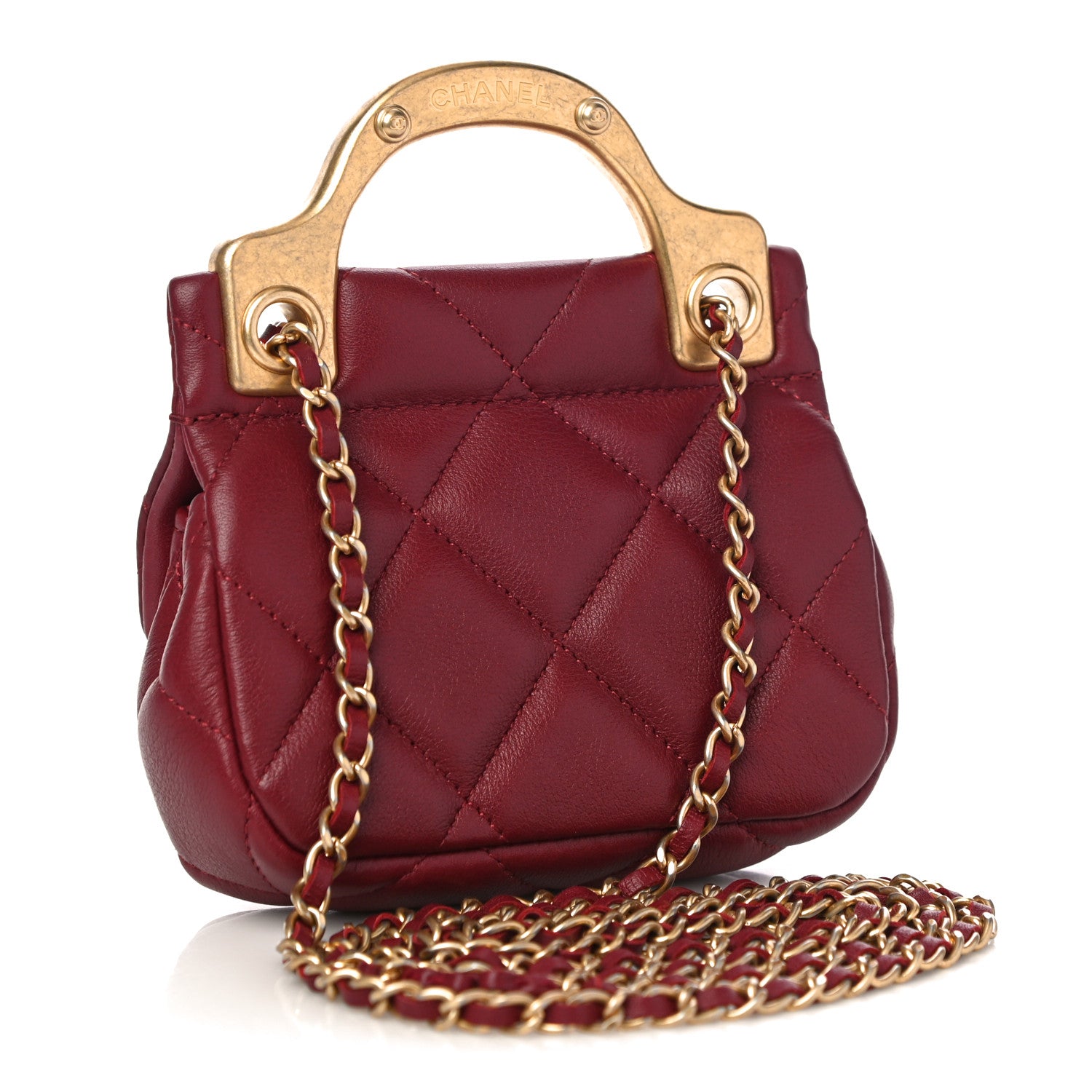 Chanel Calfskin Quilted Lady Handle Flap Card Holder With Chain Dark Pink 2 of 11