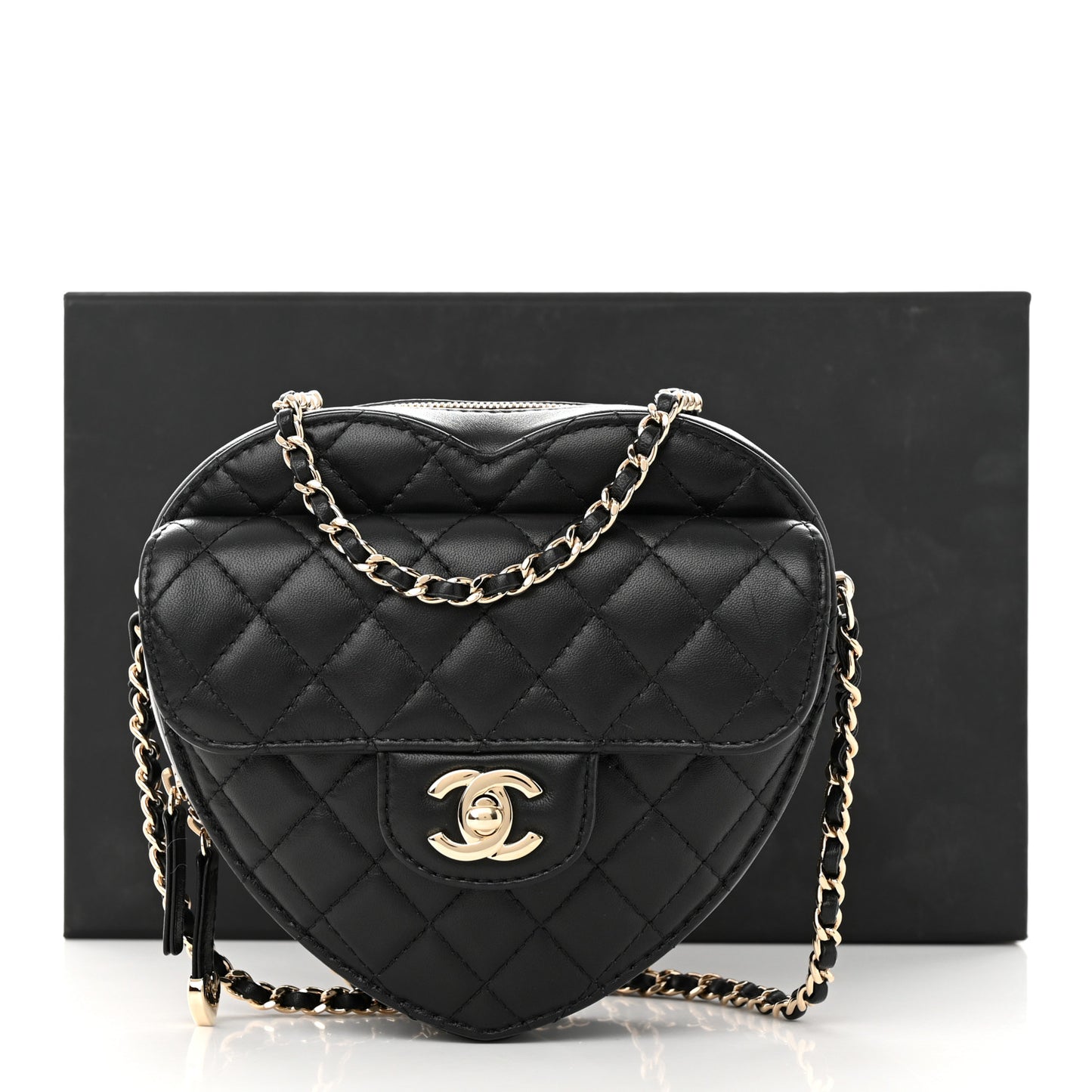 Lambskin Quilted CC In Love Heart Bag Black