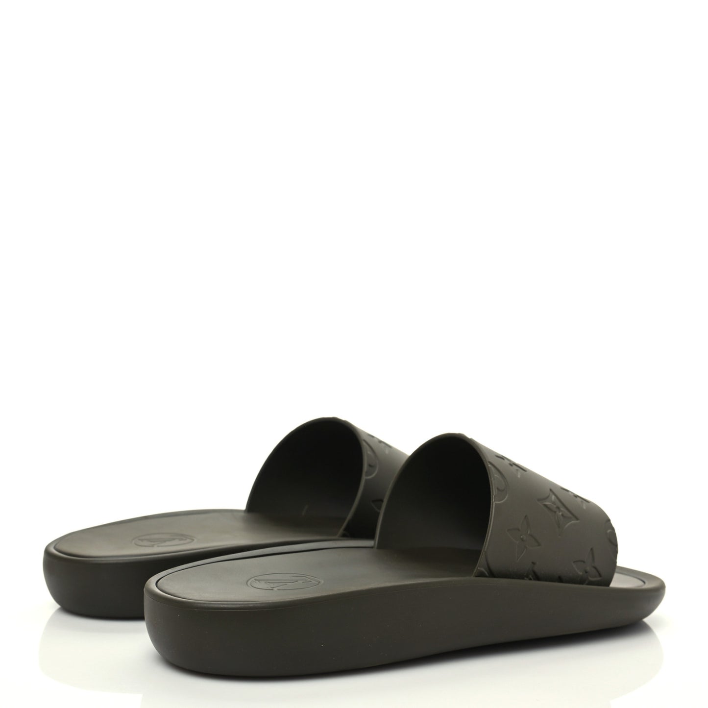 Rubber Monogram Embossed Sunbath Flat Mule 39 Kaki