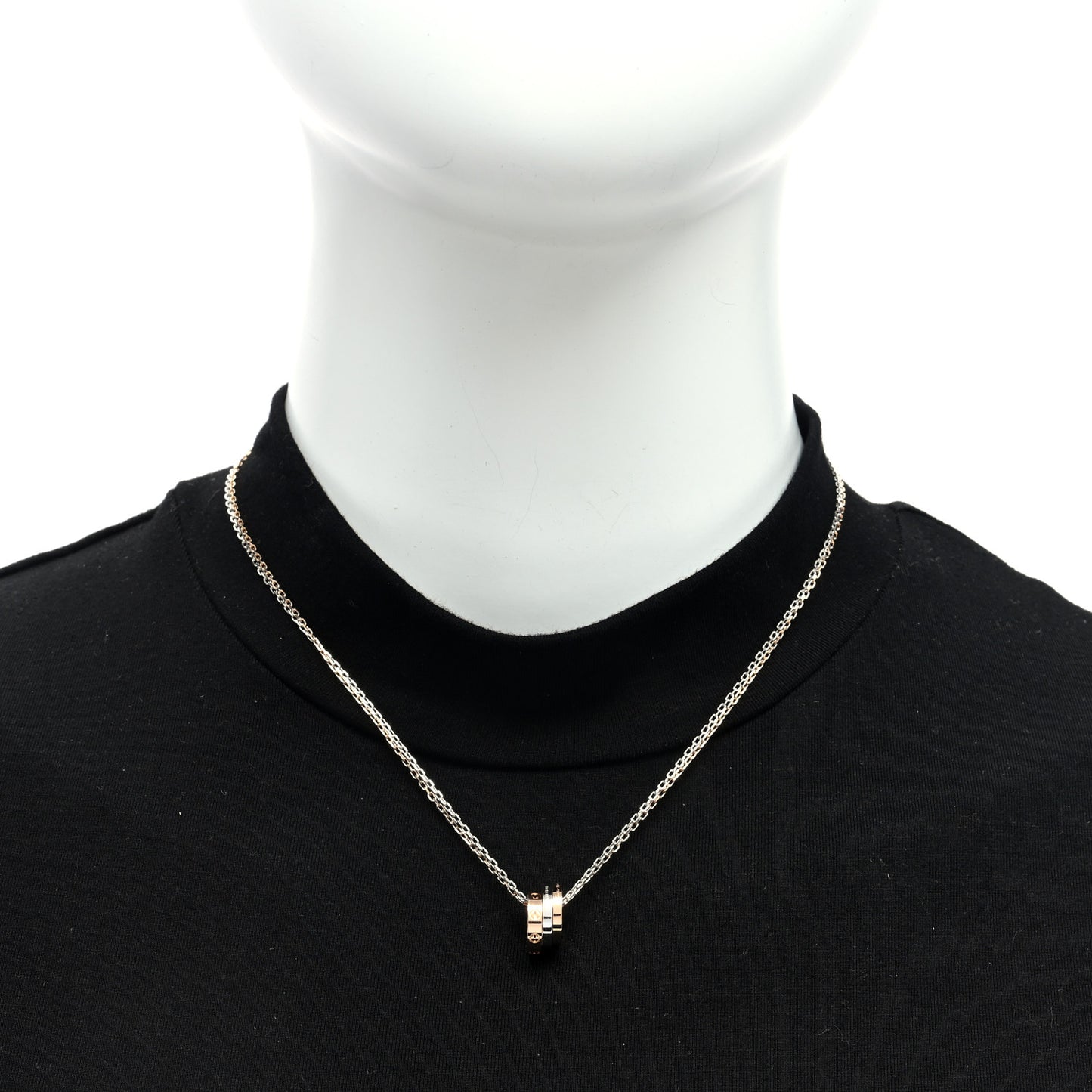 18K White Pink Gold Diamond Three Ring LOVE Necklace