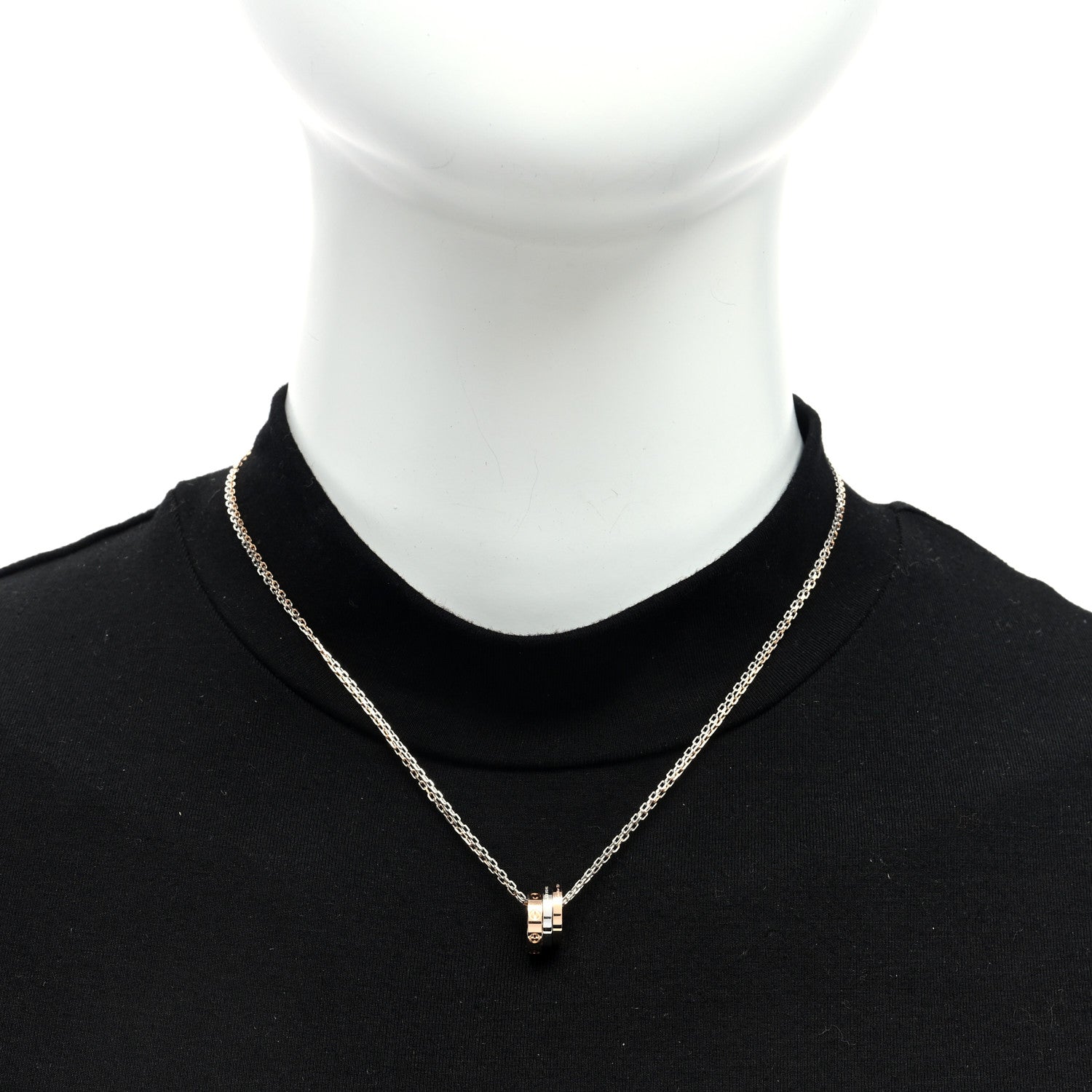 Cartier 18K White Pink Gold Diamond Three Ring LOVE Necklace 2 of 5