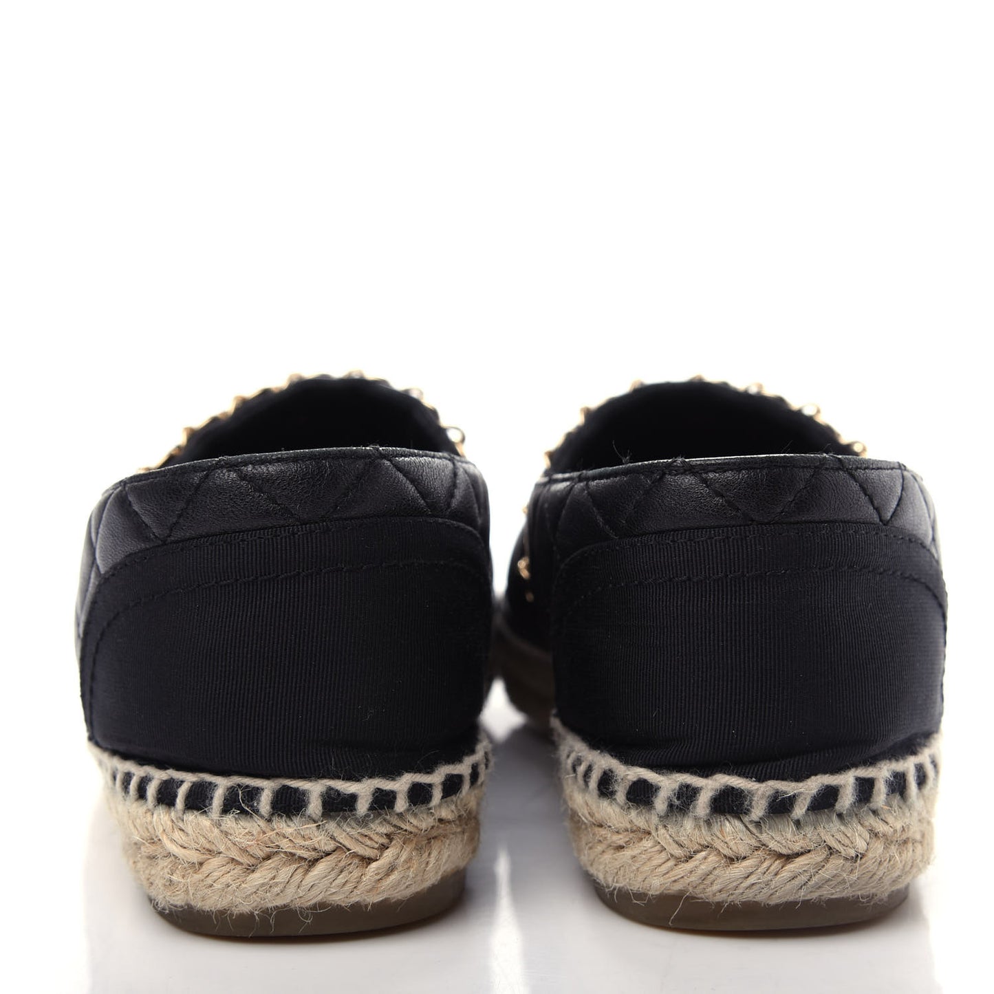 Lambskin Grosgrain Quilted CC Chain Espadrilles 37 Black