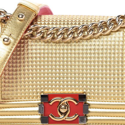 Chanel Metallic Lambskin Embossed Small Cube Boy Flap Gold 10 of 10