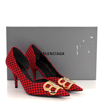 Balenciaga Wool Houndstooth BB D'Orsay Pointed Toe Knife 80mm Pump 36 Red Black Gold 9 of 9