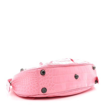 Balenciaga Extra Supple Calfskin Crocodile Embossed Small Le Cagole Shoulder Bag Sweet Pink 4 of 10
