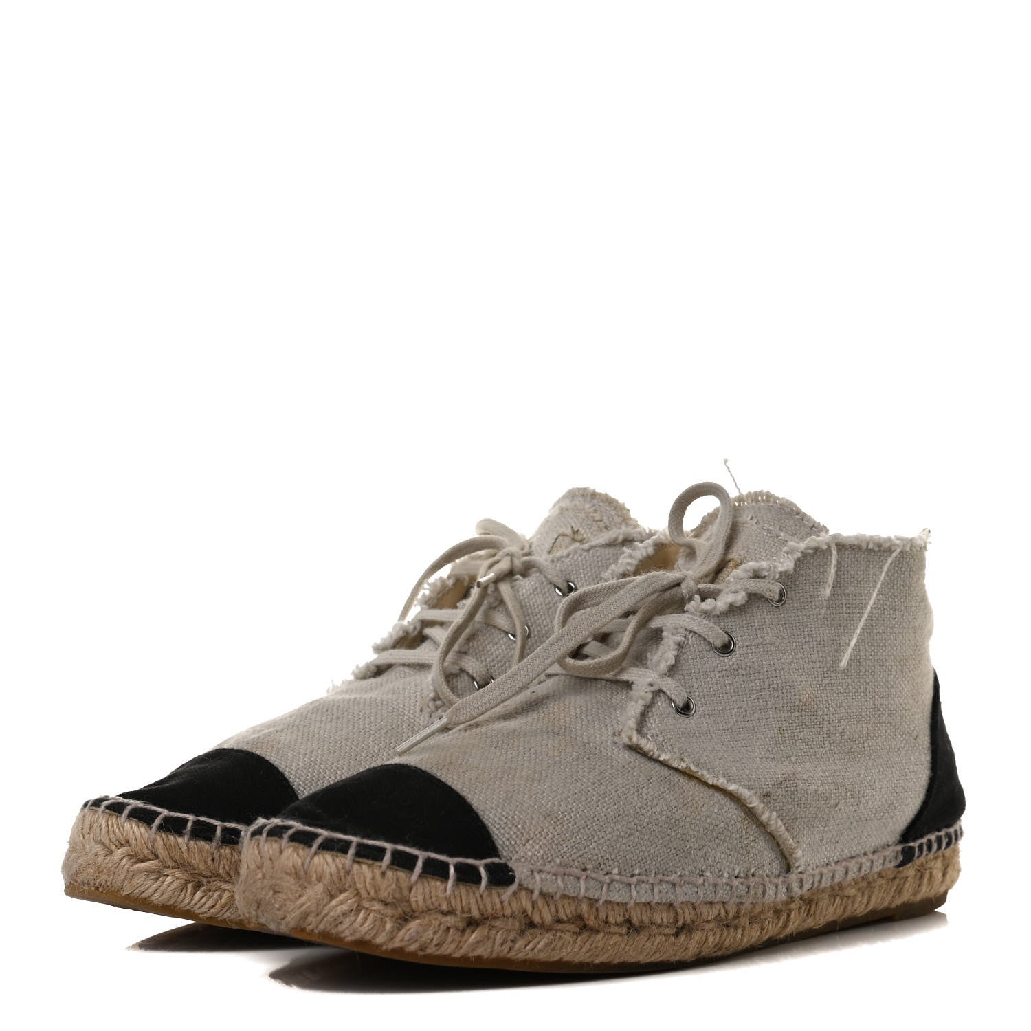 Chanel Fabric Lace Up High Top Espadrilles 40 Beige Black 3 of 13