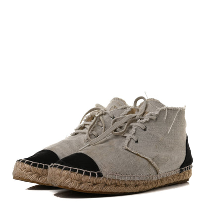 Chanel Fabric Lace Up High Top Espadrilles 40 Beige Black 3 of 13