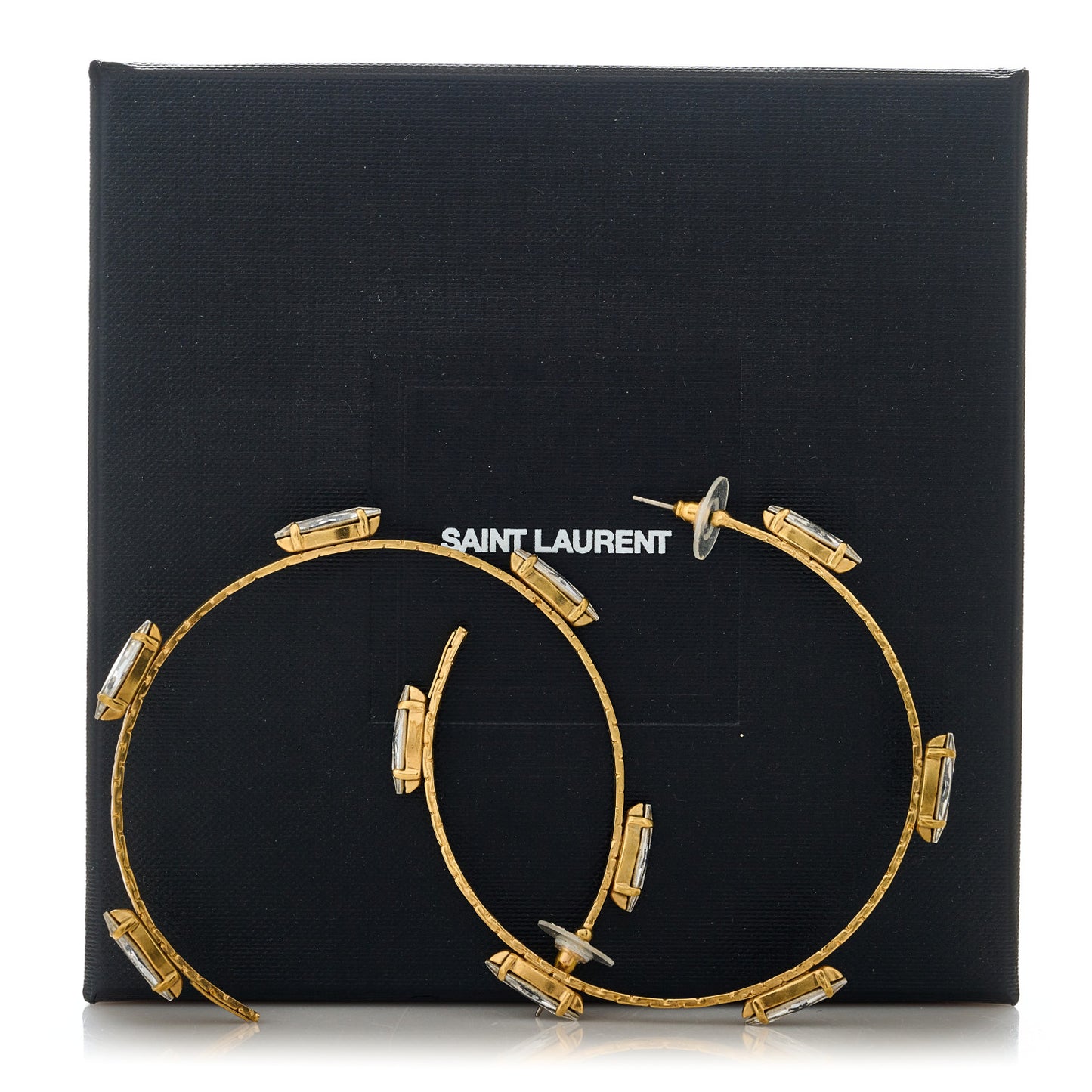 Metal Crystal Hoop Earrings Gold