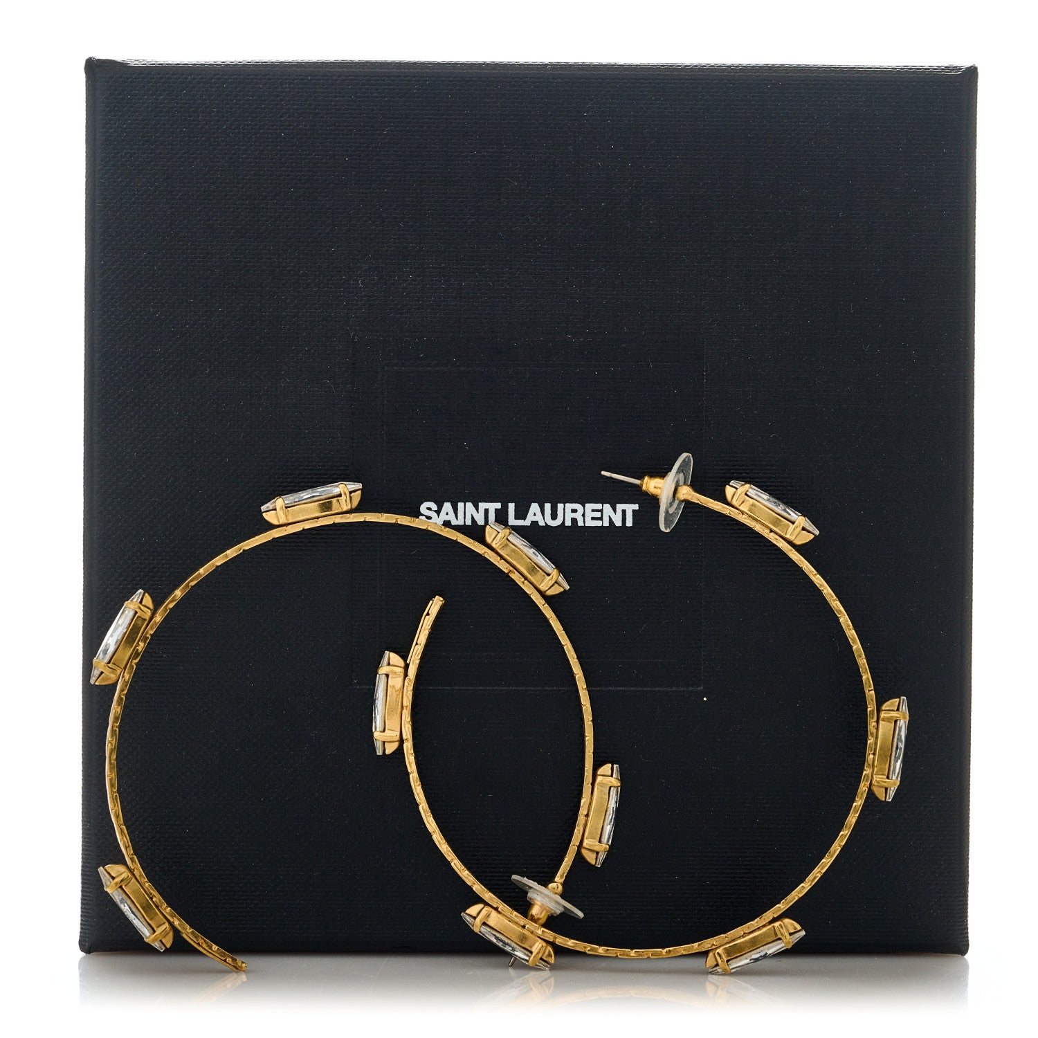 Saint Laurent Metal Crystal Hoop Earrings Gold 3 of 4