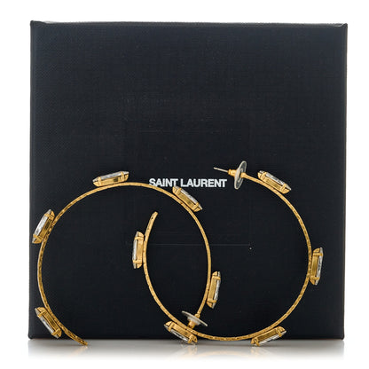Saint Laurent Metal Crystal Hoop Earrings Gold 3 of 4