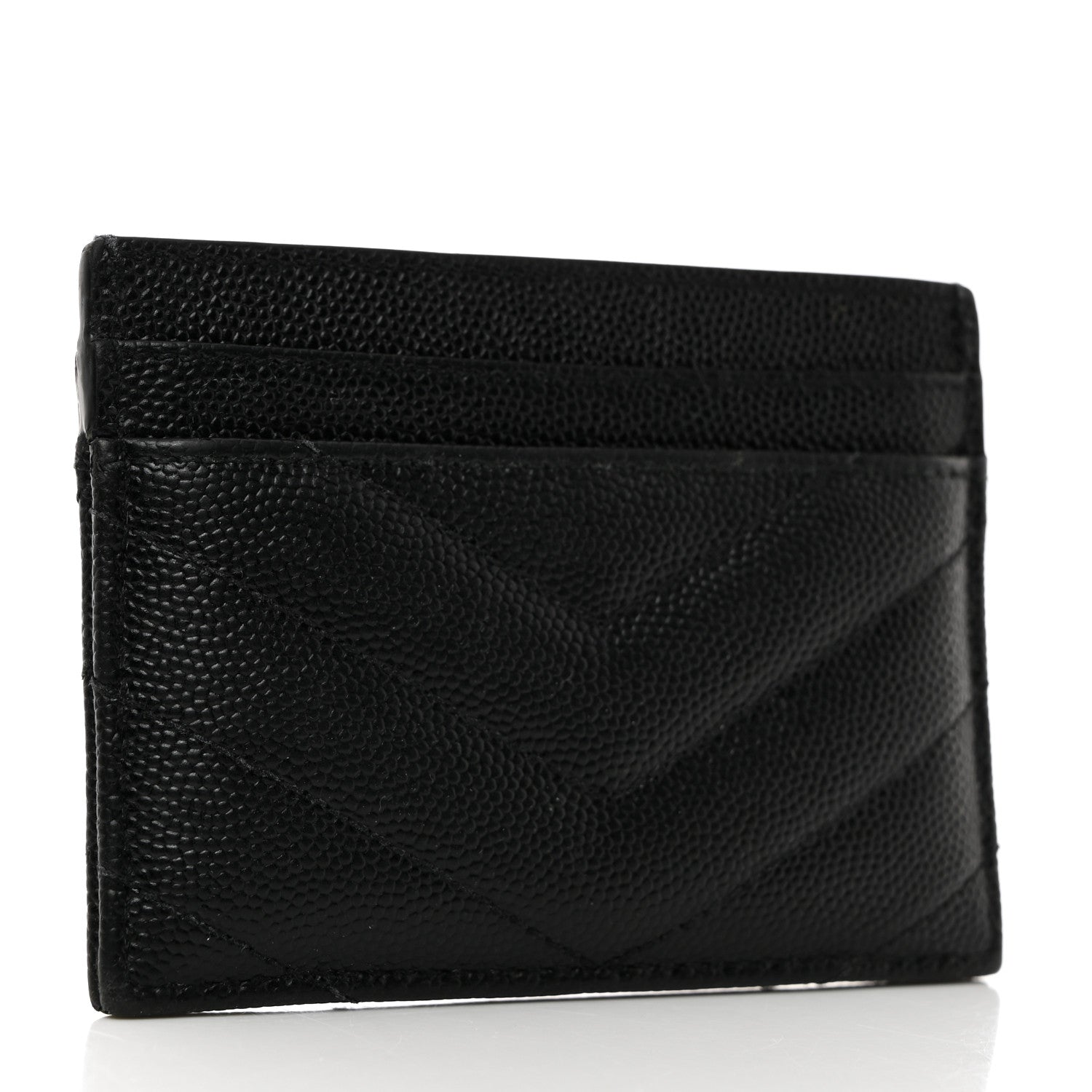 Saint Laurent Grain De Poudre Matelasse Chevron Monogram Credit Card Case Black 4 of 8