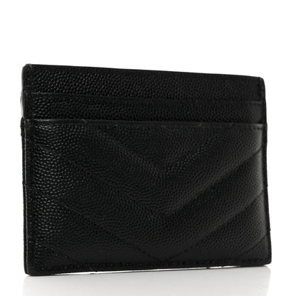 Saint Laurent Grain De Poudre Matelasse Chevron Monogram Credit Card Case Black 4 of 8