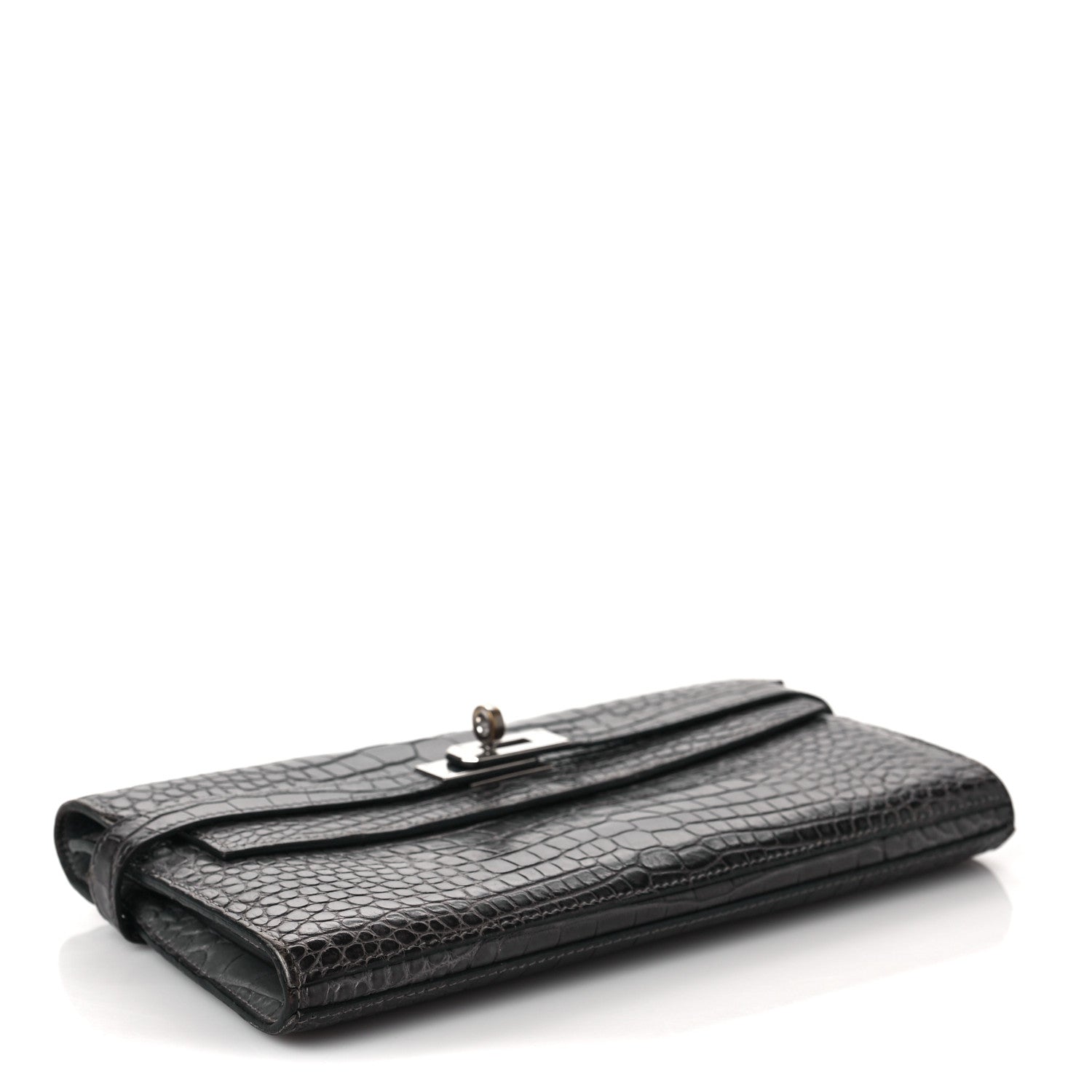 Hermes Matte Alligator Kelly Longue Wallet Graphite 8 of 16