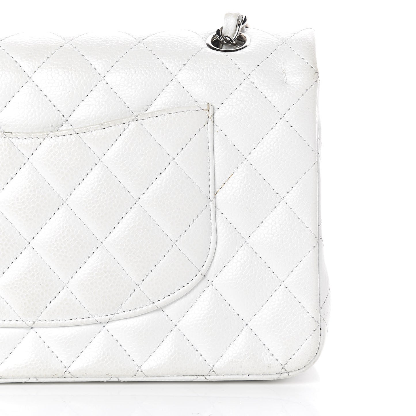 Caviar Quilted Medium Double Flap White