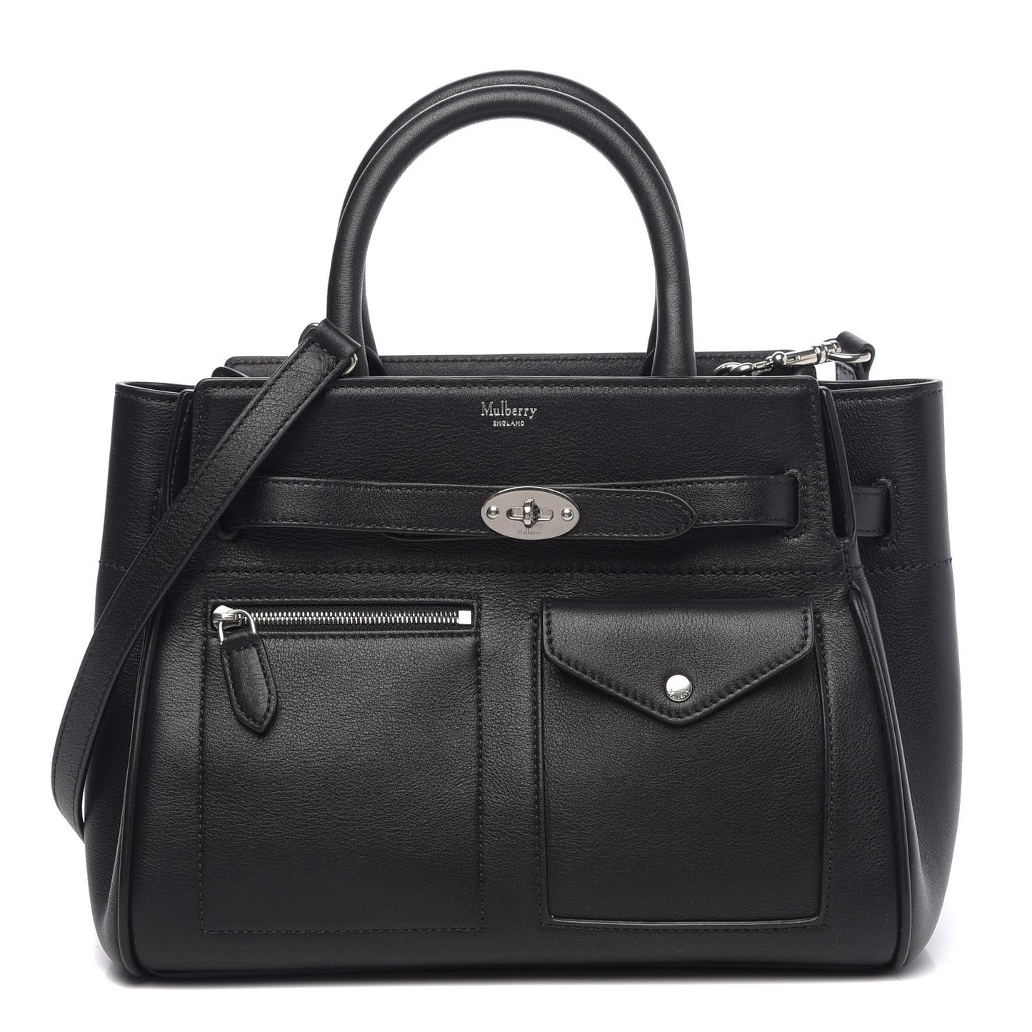 Grained Calfskin Small Belted Bayswater Tote Black