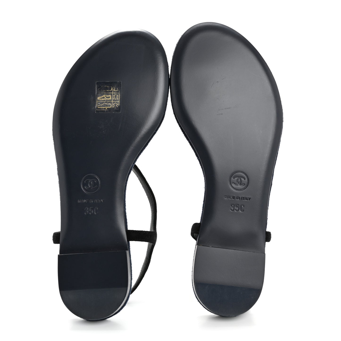 Suede Calfskin CC Thong Sandals 35 Black