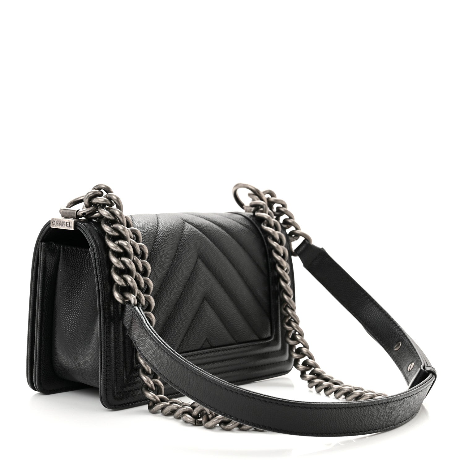 Chanel Caviar Chevron Quilted Small Boy Flap Black 3 of 11