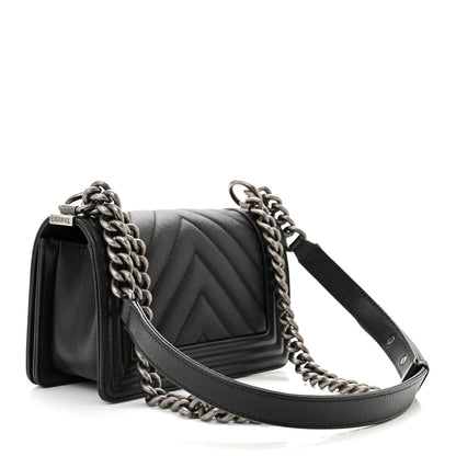 Chanel Caviar Chevron Quilted Small Boy Flap Black 3 of 11