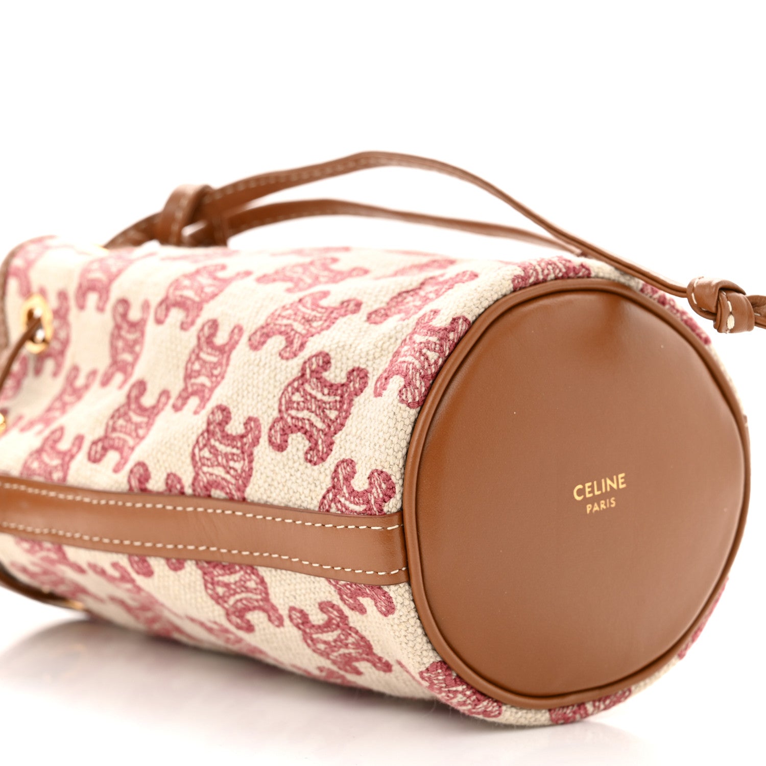 Celine Canvas Calfskin Triomphe Embroidered Bucket Bag Fox Red 9 of 11