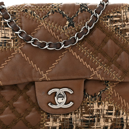 Chanel Lambskin Tweed Stitched Quilted Patch Medium Flap Brown 7 of 13