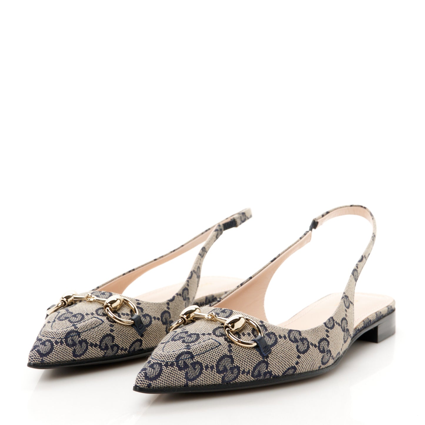Monogram Horsebit Womens Slingback Ballet Flat 36.5 Beige Blue