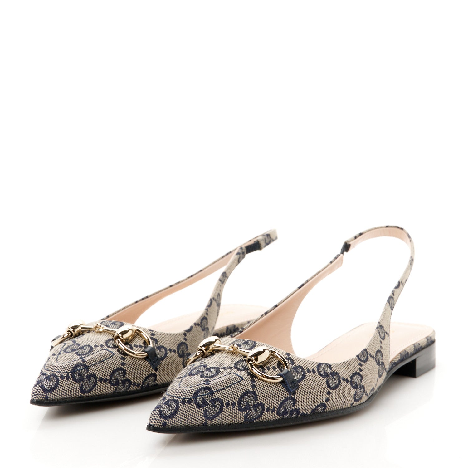 Gucci Monogram Horsebit Womens Slingback Ballet Flat 36.5 Beige Blue 7 of 20