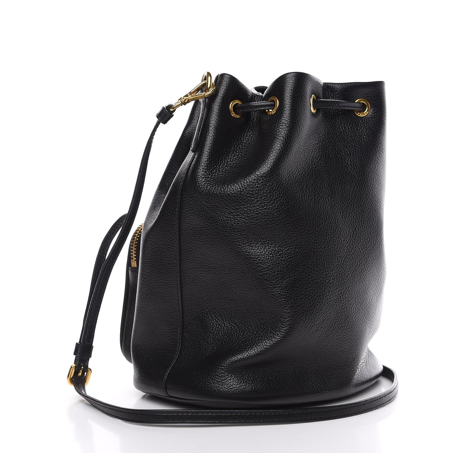 Glace Calfskin Embossed Secchiello Bucket Bag Black