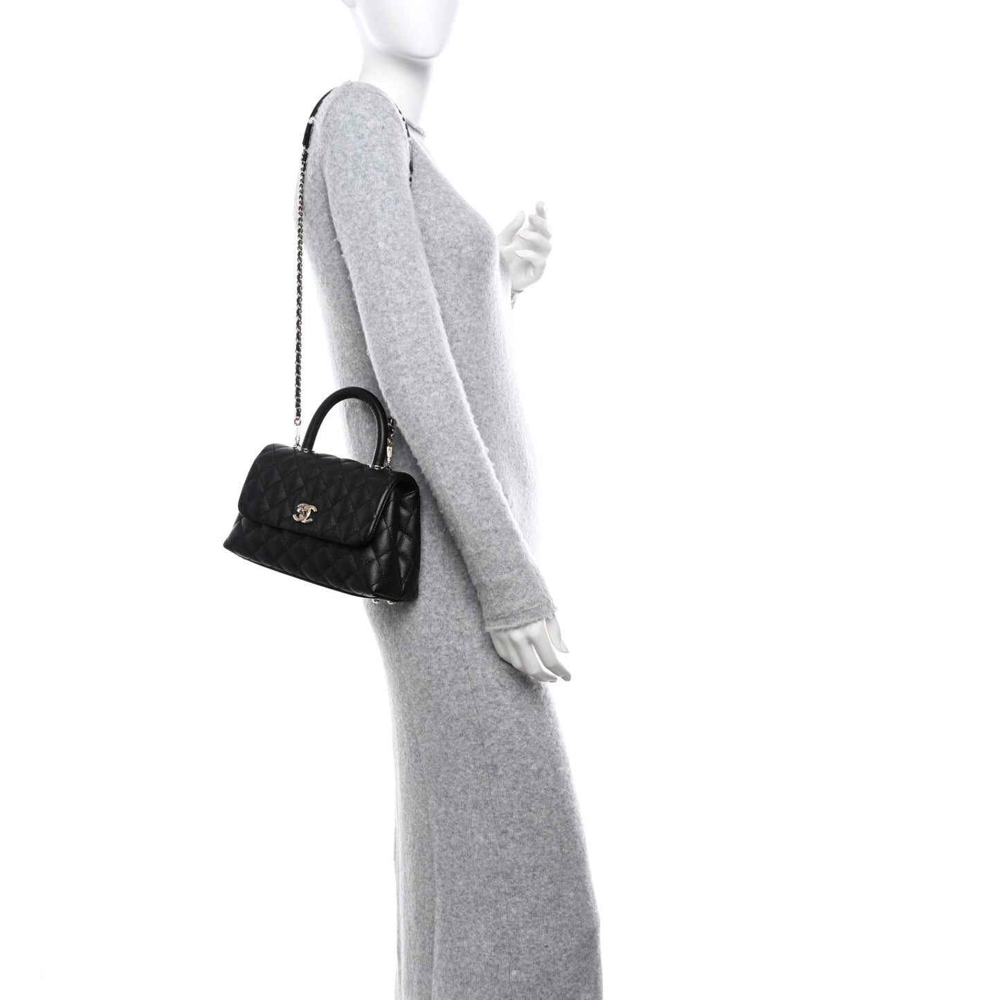 Caviar Quilted Mini Coco Handle Flap Black