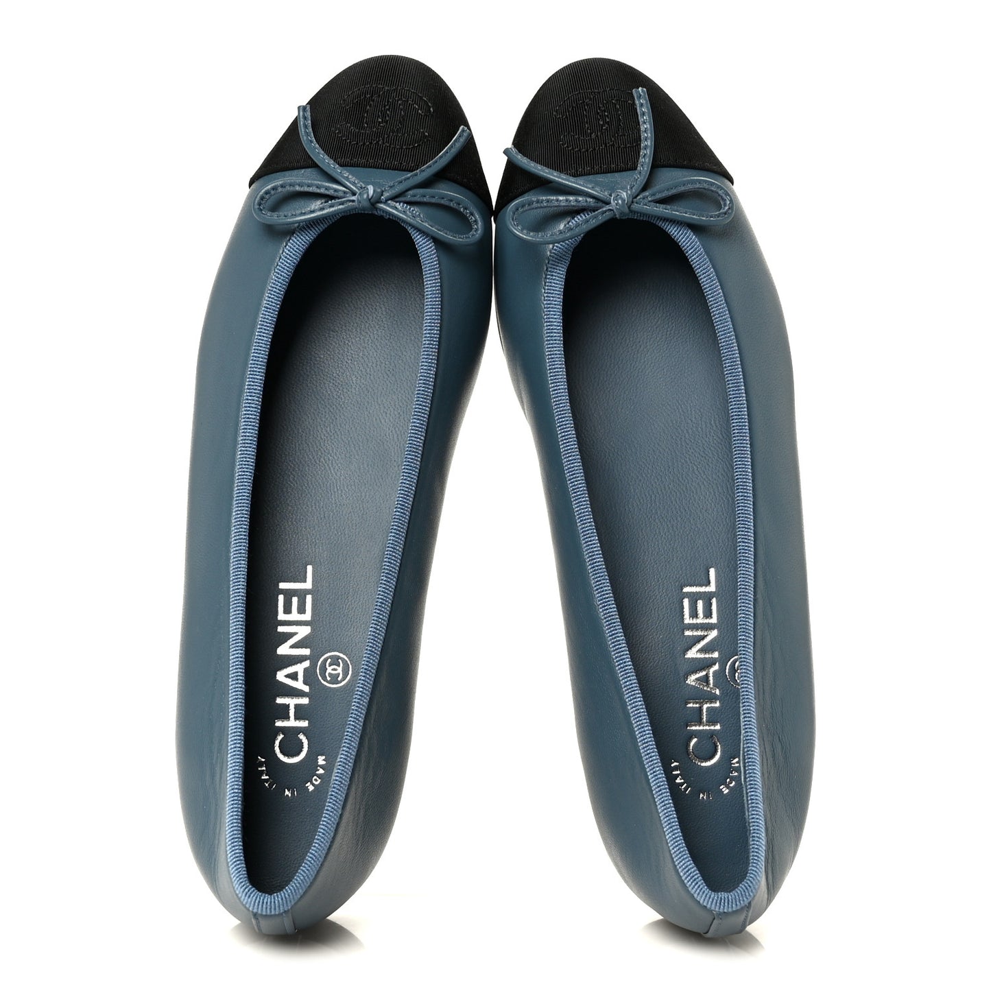Lambskin Grosgrain Cap Toe CC Ballerina Flats 37.5 Dark Blue Black