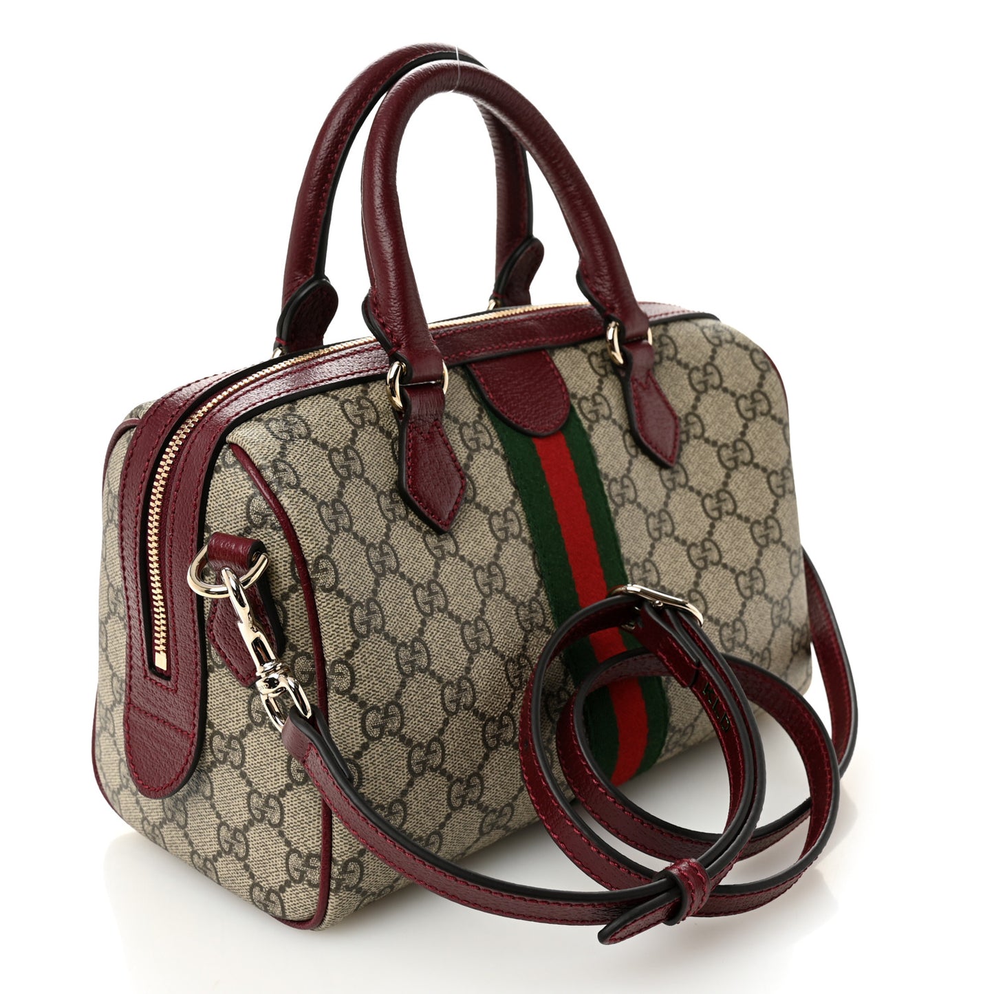 GG Supreme Monogram Web Medium Ophidia Top Handle Bag Beige Bordeaux
