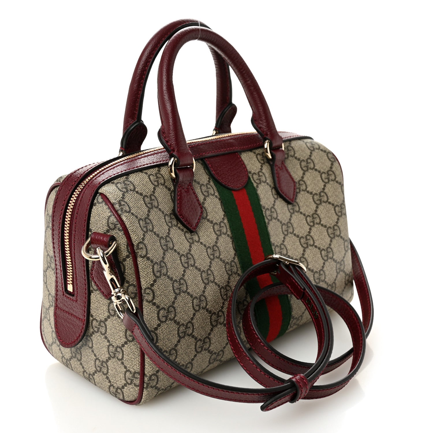 Gucci GG Supreme Monogram Web Medium Ophidia Top Handle Bag Beige Bordeaux 3 of 12