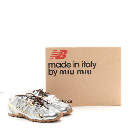 Miu Miu X NEW BALANCE Metallic Calfskin Mesh 530 SL Sneakers 36 Argento Platino 10 of 10