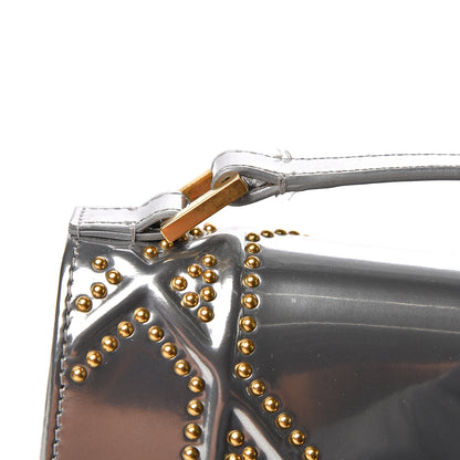 Christian Dior Metallic Patent Studded Diorama Top Handle Wallet on Chain Pouch Silver 7 of 12