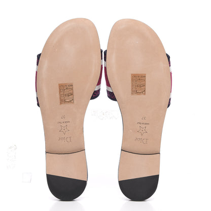Christian Dior Canvas Embroidered Animals Dway Mules Slide Sandals 37 Deep Blue Fuchsia 5 of 8