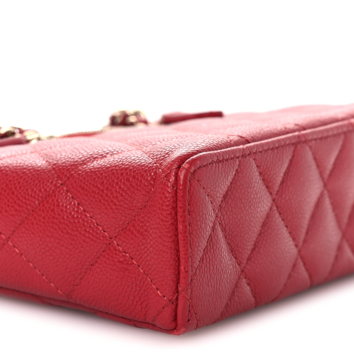 Chanel Caviar Quilted Top Handle Slim Vanity With Chain Red 9 of 10