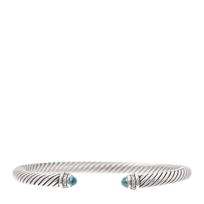 David Yurman Sterling Silver Diamond Blue Topaz 5mm Cable Classics Bracelet 1 of 4