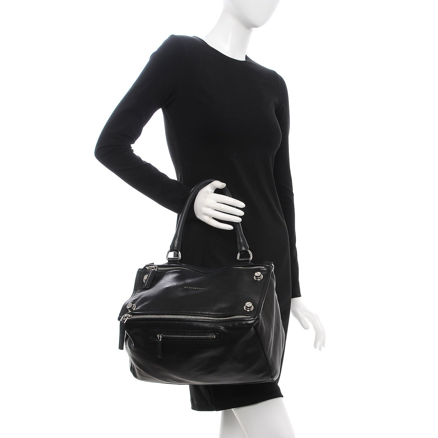 Pebbled Calfskin Medium Bolt Stud Pandora Black