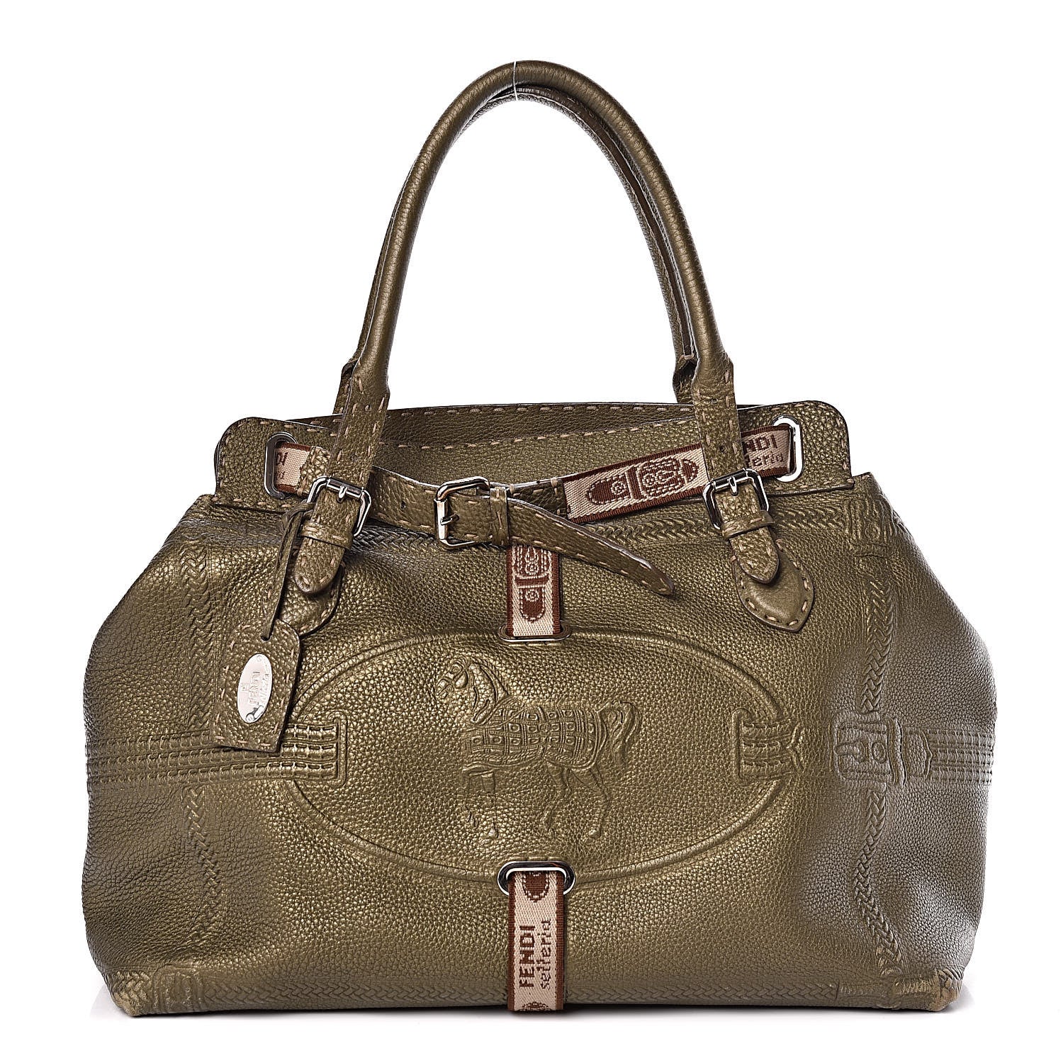 Fendi Calfskin Romano Selleria Large Villa Borghese Tote Green 1 of 10