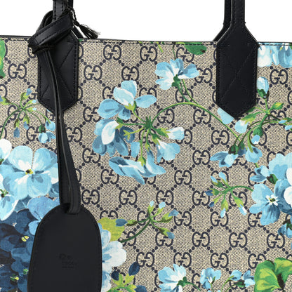 Gucci GG Supreme Monogram Blooms Small Reversible Tote Beige Blue Navy 7 of 9