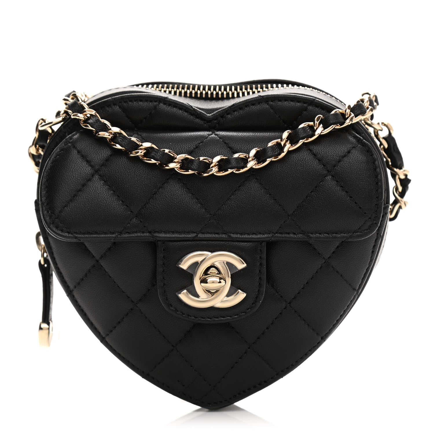 Chanel Lambskin Quilted CC In Love Heart Clutch With Chain Black 1 of 12