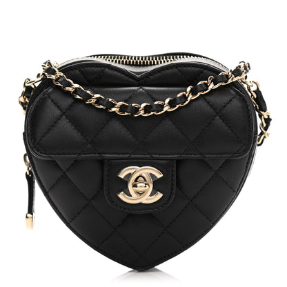 Chanel Lambskin Quilted CC In Love Heart Clutch With Chain Black 1 of 12