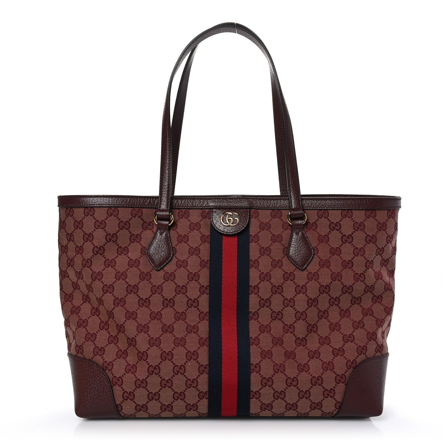 Gucci Monogram Textured Dollar Calfskin Web Medium Ophidia Shopping Tote Sahara Rubino Chardonnay 1 of 9