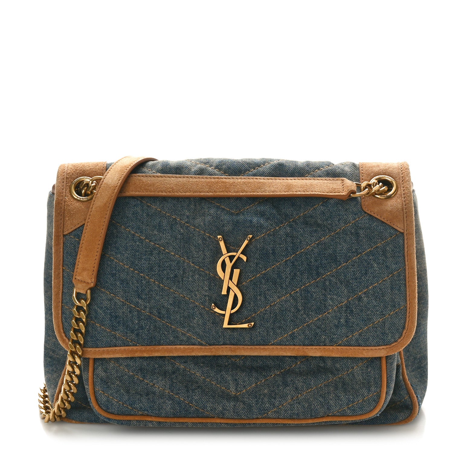 Saint Laurent Denim Suede Monogram Medium Niki Chain Satchel Blue Cinnamon 1 of 11